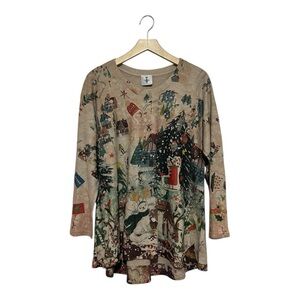 Inoah Printed Sweater Women's Sz Small Holiday Novelty Christmas High Low